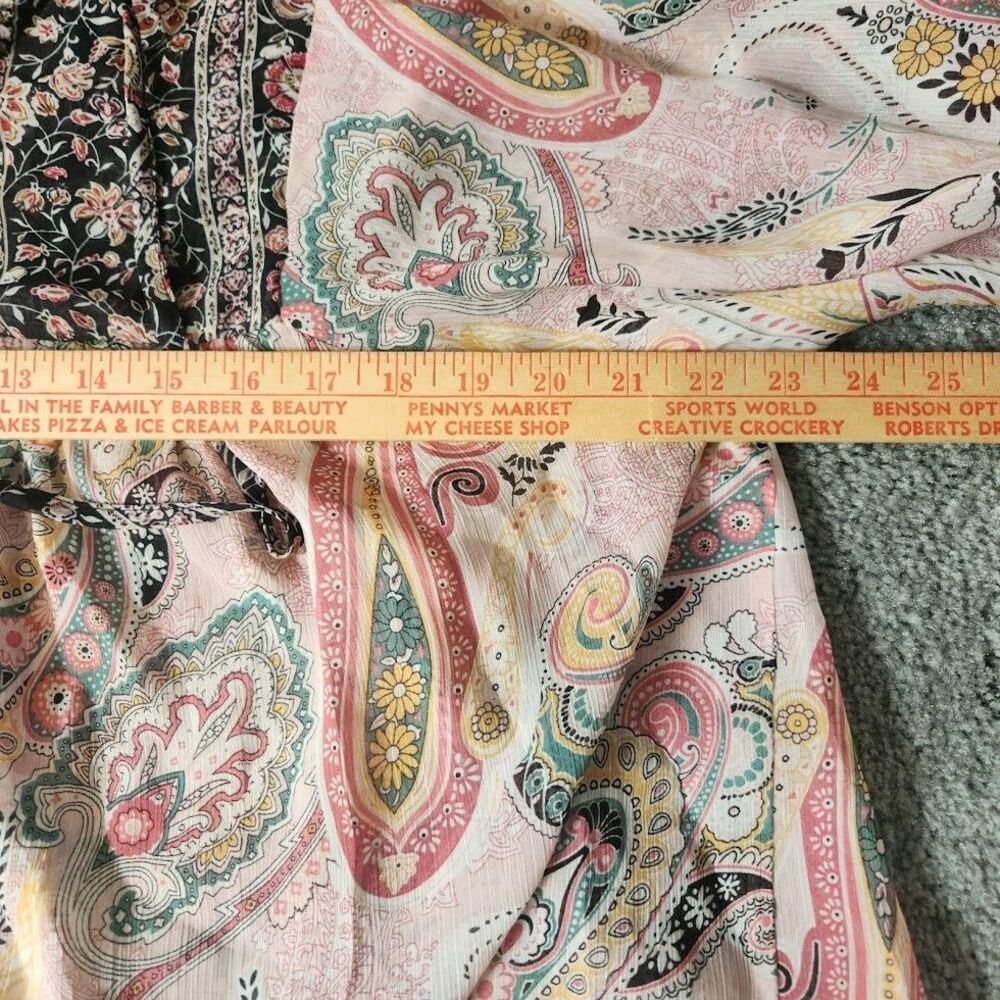 GIGIO Multicolored Blouse Flowing Boho Paisley Top Sheer See Trough 3/4 Sleeves - Picture 5 of 6